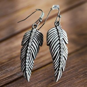 EUC Charming Charlie Silver Metal Feather Dangle Earrings